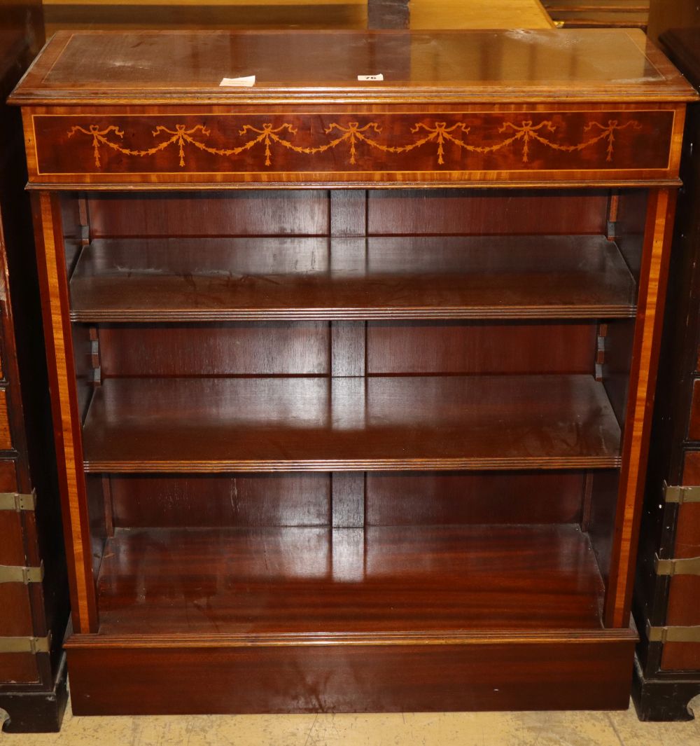 An Edwardian-style inlaid open bookcase, W.88cm, D.32cm, H.96cm